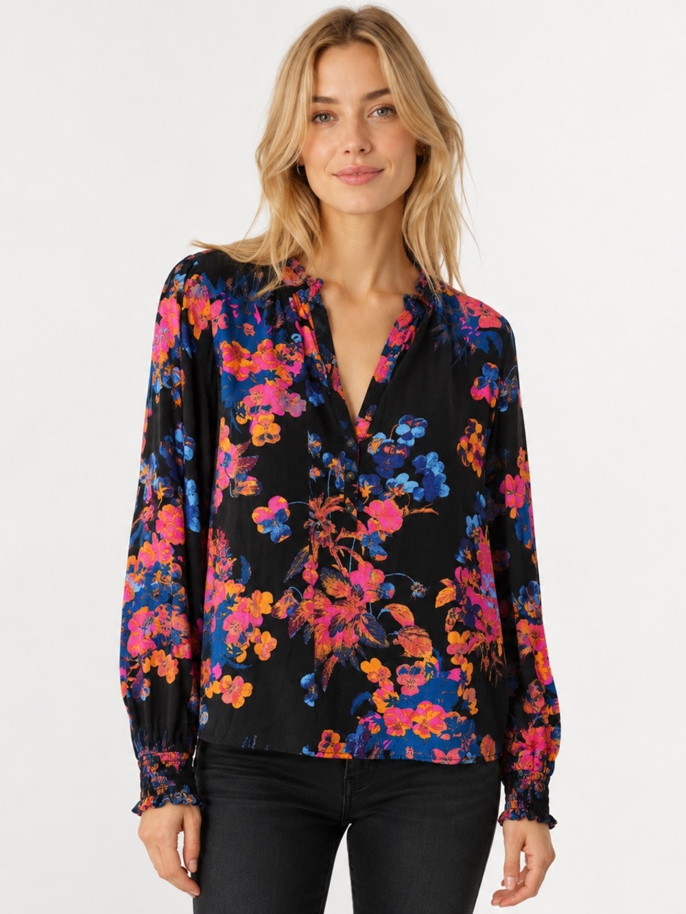 Maeve by Anthropologie Colette Peasant Blouse Floral Black Multicolor Size XL